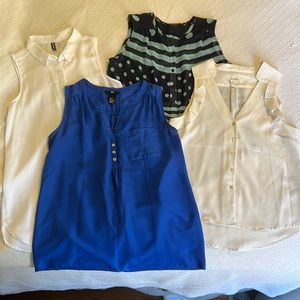 Blue and white tunic tops bundle, four women’s tops
